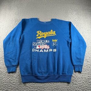 Vintage Kansas City Royals Sweatshirt Size XL 1985 World Series Champs Blue Crew